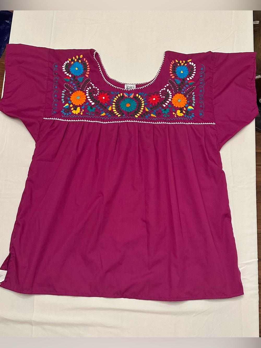 Mexican Puebla Blouse for Women Embroidered  4XL Magenta Raspberry Pink/Purple